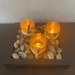Tea Light Candle Holder w tray and stones